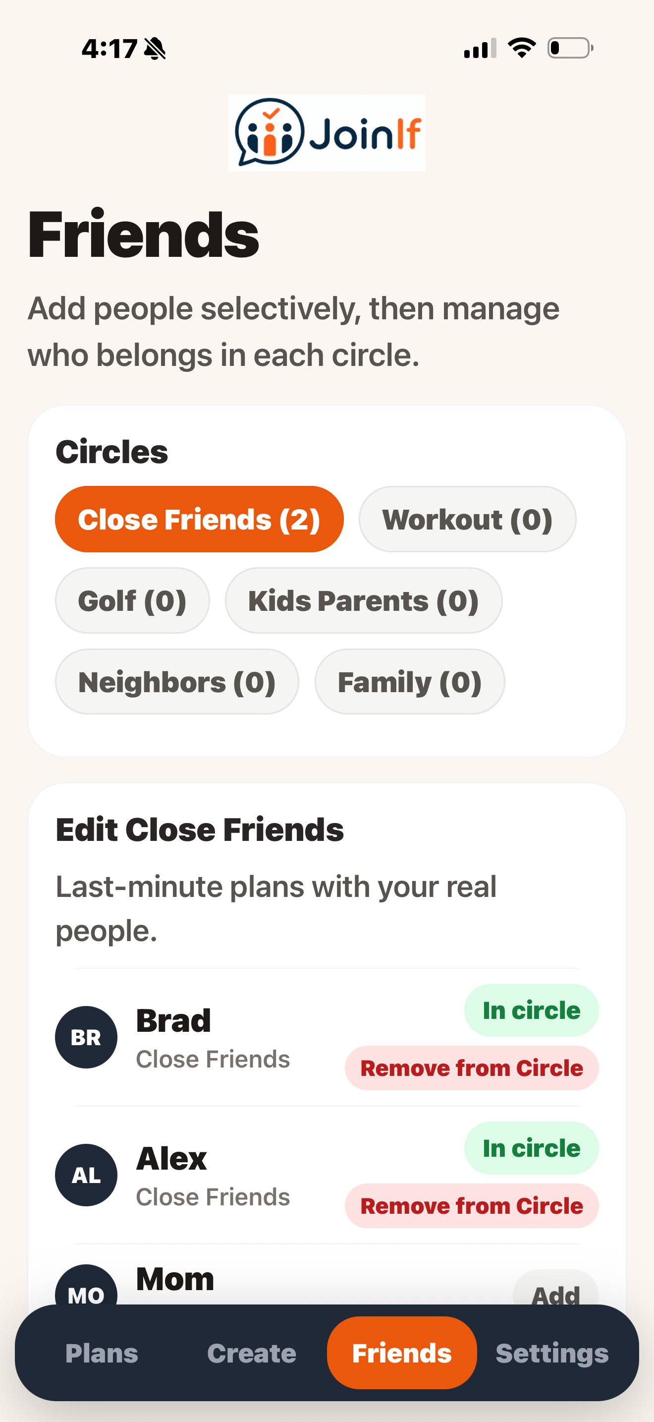 Friends screen
