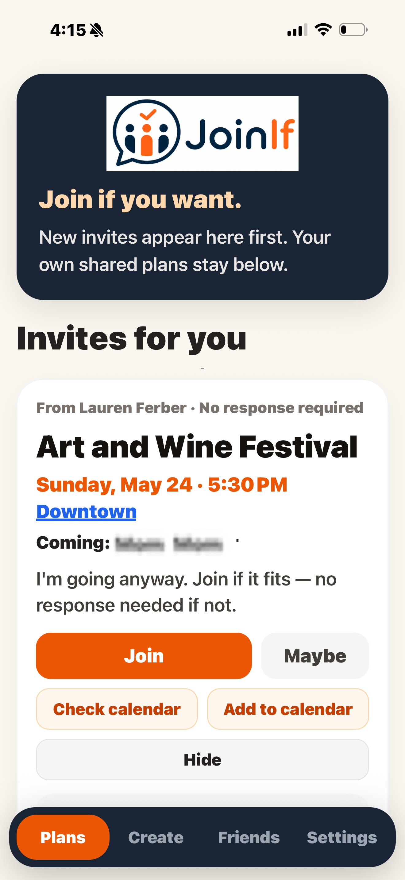 Plans screen